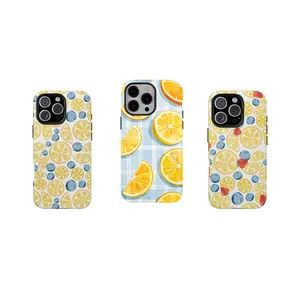 [No magnetic]  Summer Lemon & Blueberry Phone Case,durable phone Cover,Coquette Watercolor Aesthetic for iPhone 17 16 15 14 13 12 11 8 7 for Samsung Series,Shockproof Protective Dual-Layer design phone case,trending phone Cover,perfect gift for girl