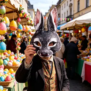 3D Realistic Half Face Bunny Rabbit Mask, Horror Black Animal Ear Mask, Halloween Easter Mardi Gras Cosplay Costume Accessory, Adult Masquerade Party Prop for Carnival Birthday Game Adjustable Waist Tightener Clip Smart Solar LED cake topper gender reveal