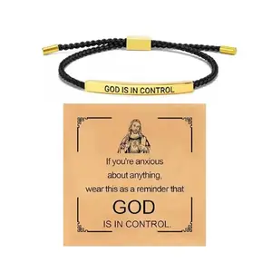 Inspire Bracelet GOD IS IN CONTROL - Elegant Design with Unique Patterns and Letters Easter Christian Gift Bible Verse Cross Christian Faith Bracelets Handmade Letter Braided Bracelet Adjustable Stainless Steel Christmas Birthday Gifts Jewelry