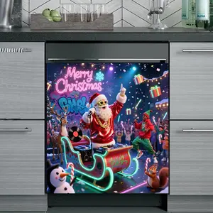 Magnetic Santa Dishwasher Door Cover, Reusable PVC Christmas Decoration, No Power Needed, Fridge Magnet, Holiday Gift Idea