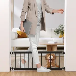 Dog Gate Indoor,18"-45" Adjustable Extra Wide Metal Short Dog Gate to Step Over, 14" Tall Small Pet Gate with 3 Extension Kits, Pressure Mounted Dog Gate for Doorways & Stairs
