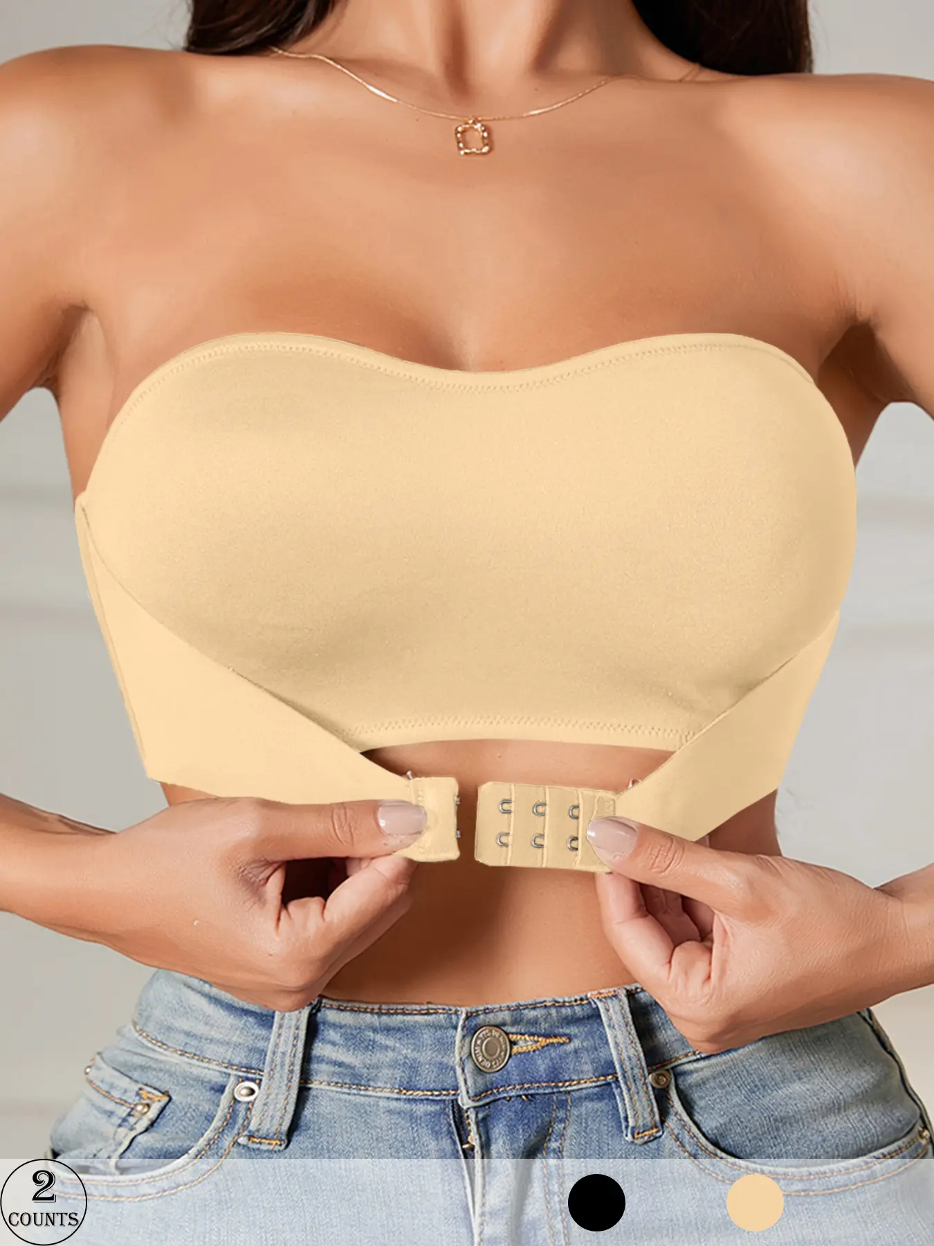 Women's Strapless Bra, Everyday, Perfect Fit, Casual Comfort, Front Buckle Design, Full Coverage, Max Support, All Seasons, Plain Pattern, Unlined, Knitted