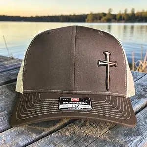 Three Nail Cross Leather Patch Hat, Men's Christian SnapBack Trucker Hat
