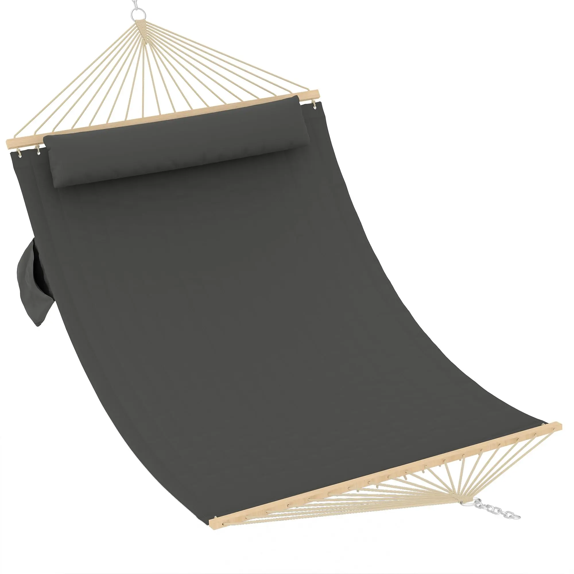 2-Person Quilted Hanging Hammock Swing with Hardwood Spreader Bars & Pillow, 450lbs Capacity Outdoor Double Hammock (No Stand) for Patio, Backyard Furniture