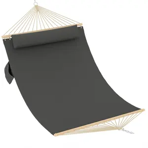2 Person Quilted Hammock with Hardwood Spreader Bars & Pillow, 450lbs Outdoor Double Hammock for Patio Backyard Poolside living furniture garden use