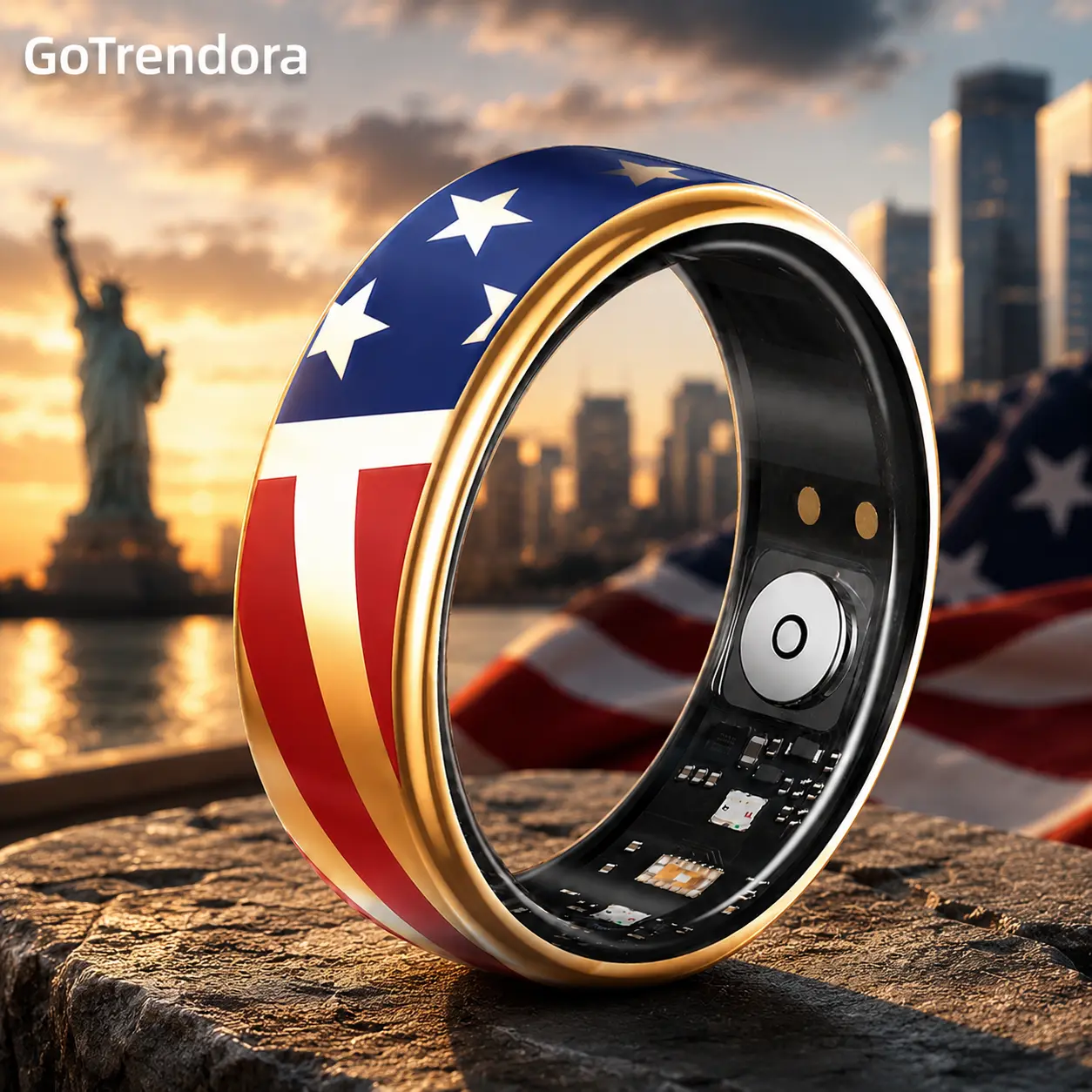 Unisex Stars & Stripes Patriotic Red White Blue Smart Ring, Bluetooth Fitness Tracker Ring, Waterproof Android Smart Wearable Devices for Independence Day Jewelry, Electronic Gadgets, Sleep Quality Monitor
