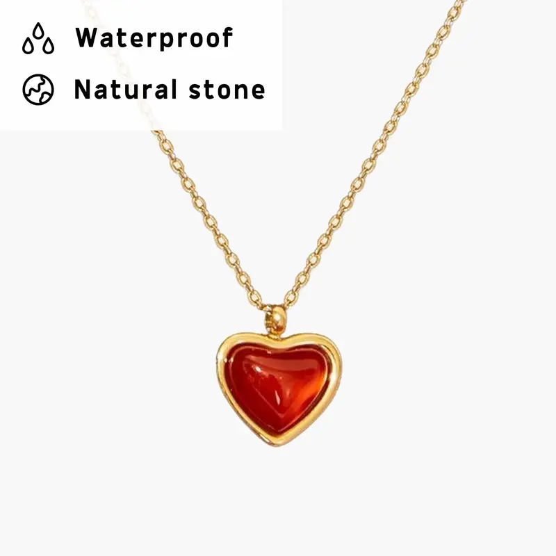 en route 18K Gold Plated Carnelian Stone Heart Necklace in Gold, Waterproof Design with Natural Carnelian Heart, Perfect for Chic Everyday Wear or Layered Styling
