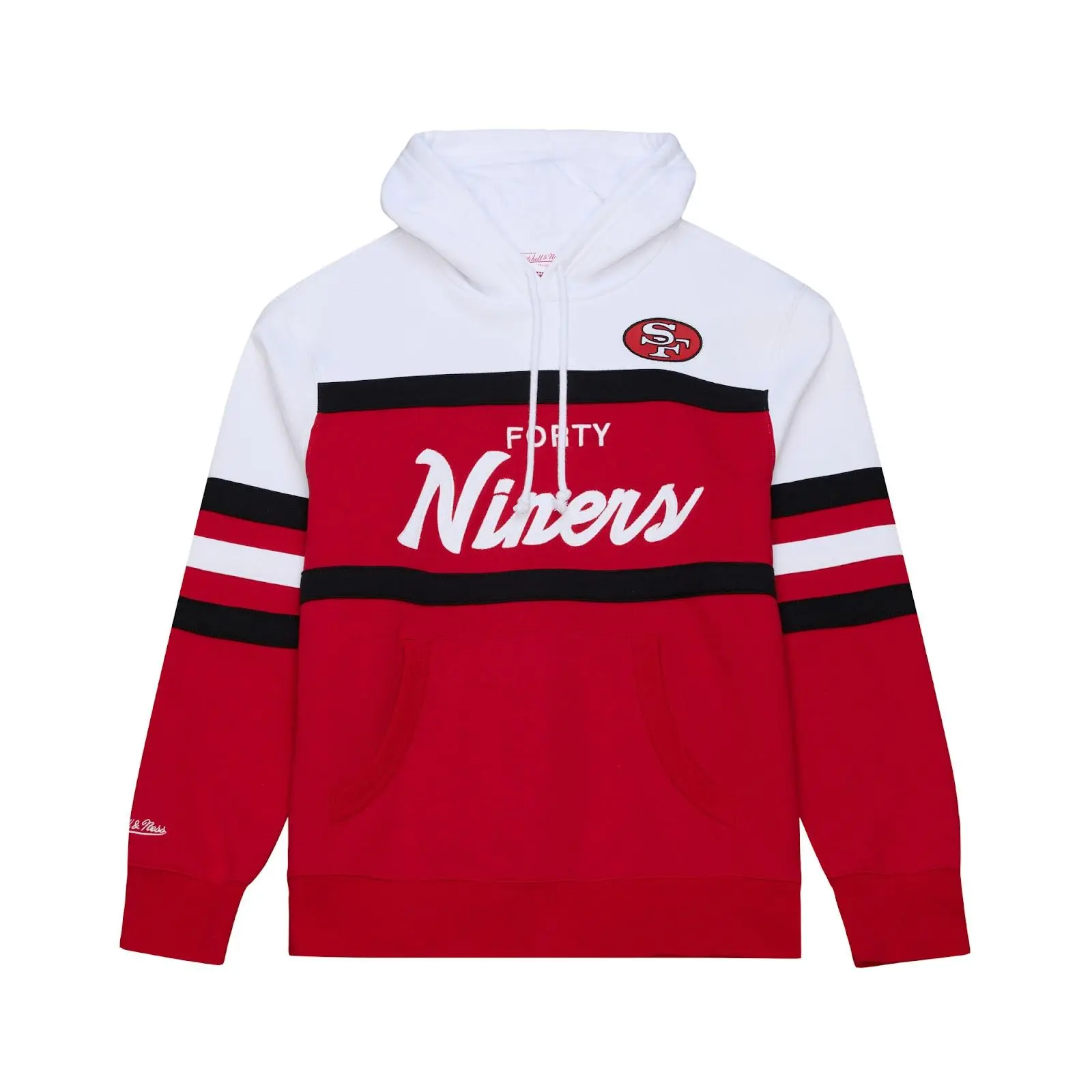 San Francisco 49ers Scarlet Head Coach Hoodie - Style TH16322 NFL Throwback Sweatshirt Fleece Vintage Fan Gear Mitchell & Ness