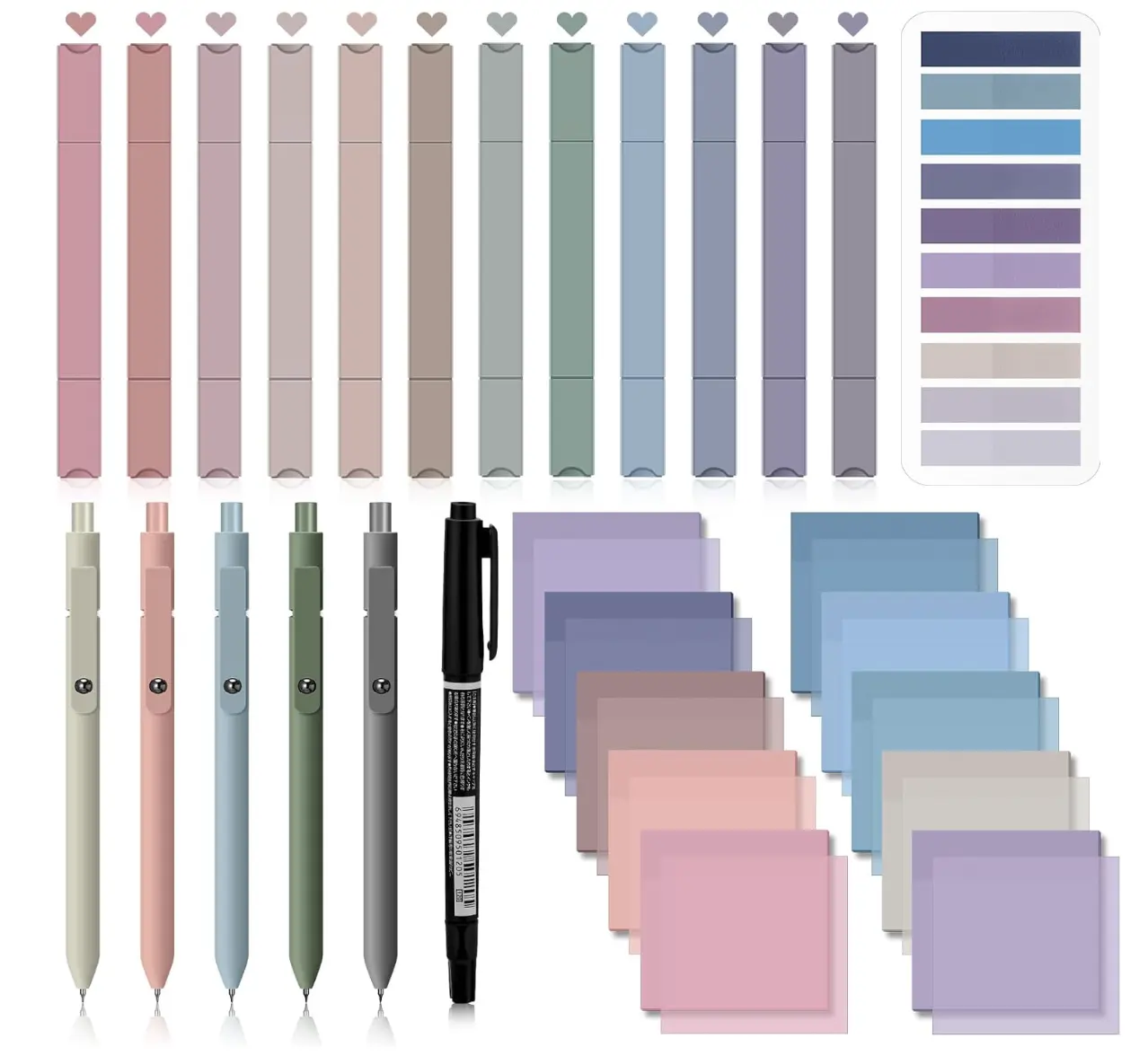 38-Piece Book Annotation Kit – Aesthetic Highlighters, Gel Pens, Sticky Notes, and Dual-Ended Markers with Quick-Dry Ink for Office & Book Annotations