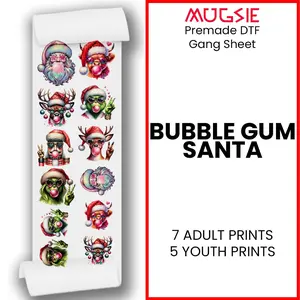 Christmas DTF Transfers - Bubble Gum Santa Gang Sheet - 12 Designs Ready to Press