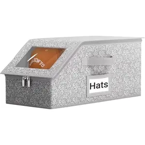 1 Pack Hat Organizer for Baseball Caps, Stackable Hat Storage Box for Closet, Cap Organizer & Cowboy Hat Case, Dustproof Hat Holder for Snapback Trucker Hats, Grey Hat Box