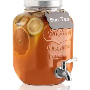 1 Gallon Drink Dispenser with Spigot 18/8 Stainless Steel - Airtight & Leakproof Glass Sun  Jar with Anti-Rust Lids, Beverage Dispenser for Parties - Laundry Detergent Holder