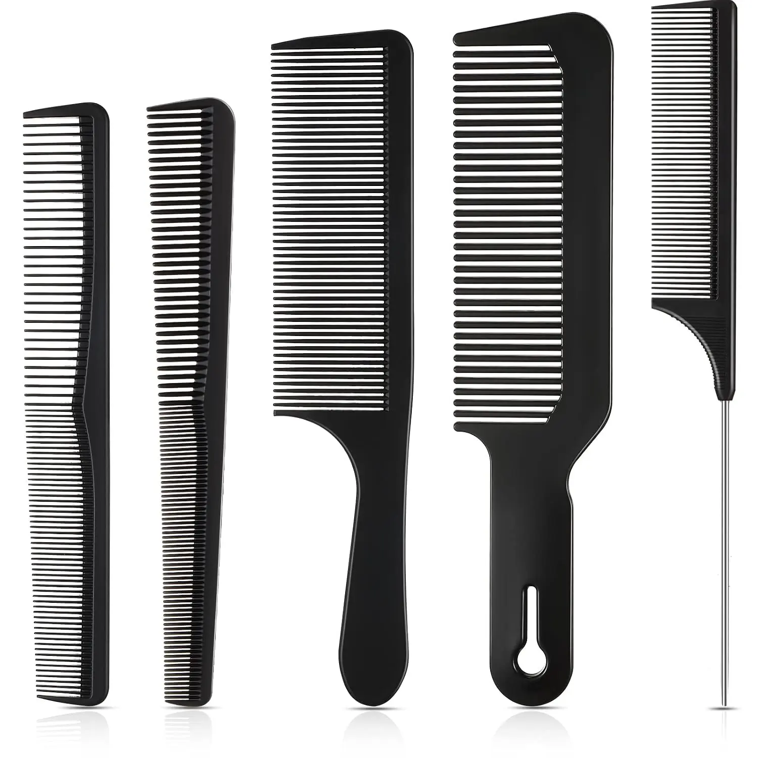 5-Piece Carbon Fiber Hair Cutting Comb Set – Anti-Static Heat Resistant Barber & Styling Combs, Fine-Tooth Tapered Combs for Men & Women