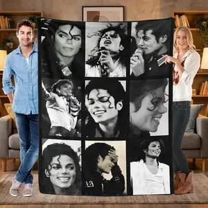 Michael Jackson B&W Collage Portrait Flannel Blanket, Soft Iconic Photo Throw, Memorable Gift for MJ Fans