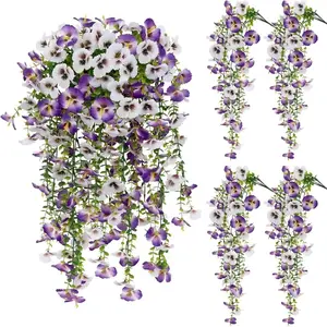 Outdoor Artificial Hanging Flowers, 4 Pieces 29.5 Inch UV Resistant, & Viola Fake Layered Vine, Porch Patio Balcony Pergola Decor