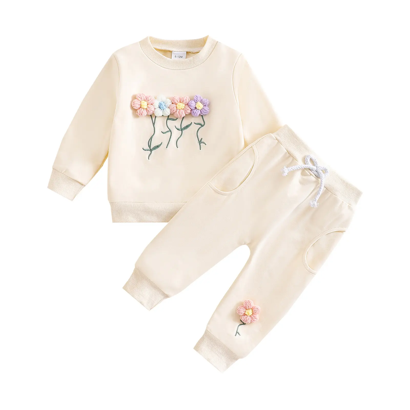 Toddler Baby Girl Clothes Cute 3D Floral Infant Long Sleeve Sweathsirt Fall Winter Outfits Kids Pullover Pants Set