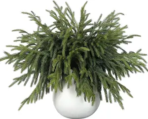 16 Pcs Real Touch Norfolk Pine Branches 18" Artificial Christmas Green Plants Faux Greenery Stem for Vase DIY Crafts Garland Wreath Xmas Home Decor