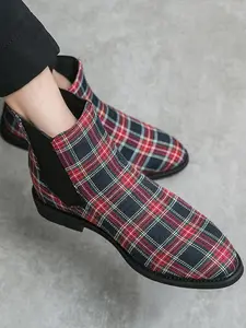 Men's Fashionable Tartan Print Slip on Chelsea Boots, Casual Comfortable Breathable Boots for Daily Wear, Fashion Shoes for Party, Daily Clothing Decor