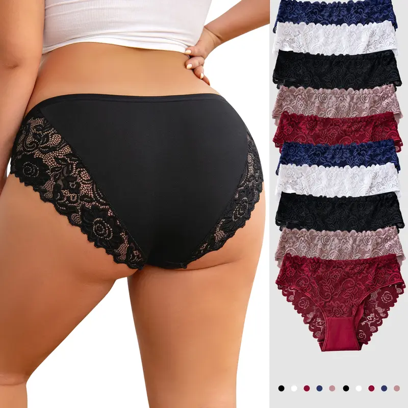 Antibacterial Gusset Plus Size 7-11 Pack Breathable Soft Panties Loose Underwear Non-Restrictive Everyday Wear Tummy Control Butt Lifting Wide Coverage Trim Lace Panty