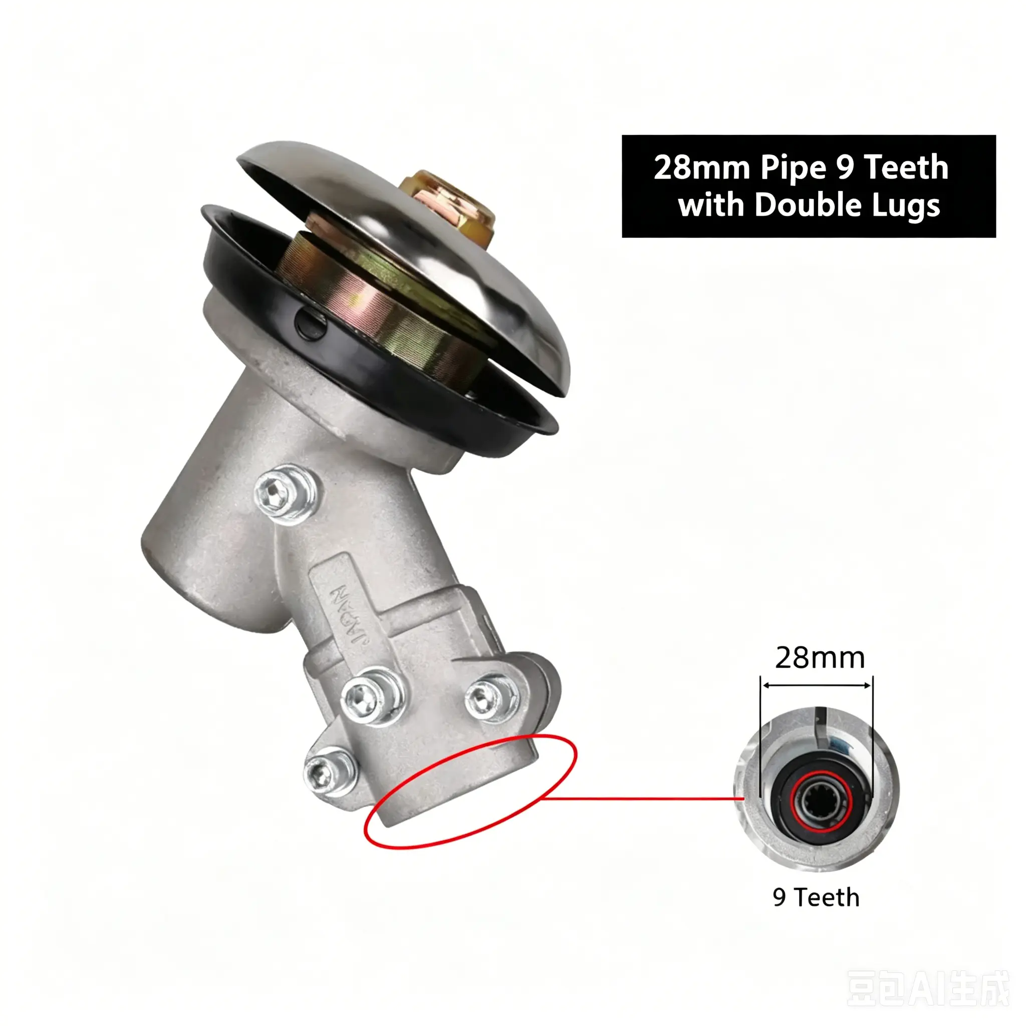 28mm 9T Double Ear Gear Head Assembly, High-Torque Direct Replacement Part for Brush Cutters, Easy Installation, Universal Fit Grass Trimmer Weeding Wheel Accessory, Efficiency & Performance Boost, Double Ear Design