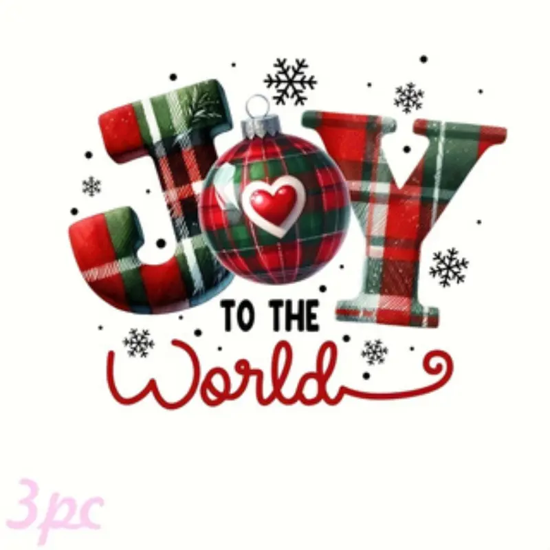 3-Piece Christmas Happy Hot Transfer Stickers, DIY Iron-On Decals for T-Shirts & More, Durable Washable Plastic, Ideal for Backpacks & Pillows