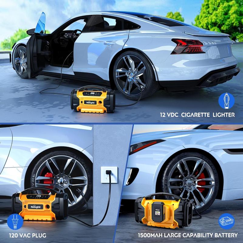 Nilight Portable Air Compressor and  1500mAh Rechargeable Battery, 12V Digital Pump for Car, SUV, Motorcycle, Bicycle Portable Wireless Car Tire Inflator portable air faster air  tire pressure Manual Nozzles Vehicle Automotive  dealsforyoudays