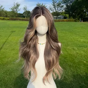 SMILCO/28-inch Omber Brown Highlight Daily Style 13*4 Lace Front Free Part Curly Synthetic Wig/SM9022