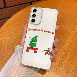 Christmas Monkey curious george iPhone Phone Case pattern Phone Case Childhood Favorite Cartoon  For SAMSUNG GALAXY A14 A15 A16 A25 A26 A34 A35 A36 A53 A54 A55 A56 4G 5G Four - corner Anti - fall Shell Cover with Full Lens Protection