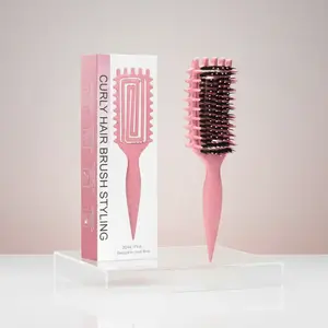 Curly Hair Defining Brush, With Side Gear Ergonomic Design for Curls, Waves, Volume on Wet Dry Hair, Curling Brush