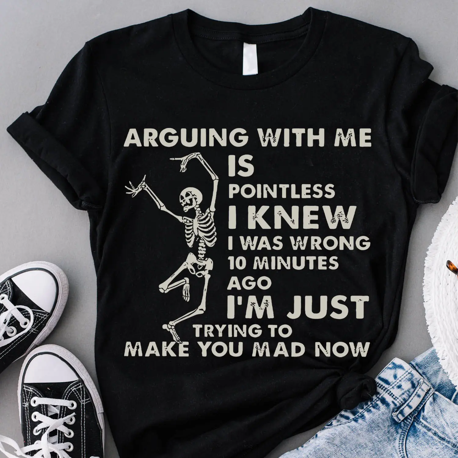 Men's Casual Classic Round Neck 100% Cotton Fabric Menswear T-Shirt - Unisex Sarcastic "Arguing With Me Is Pointless I Knew I Was Wrong 10 Mins Ago" Quote Tee, Dark Humor Gift