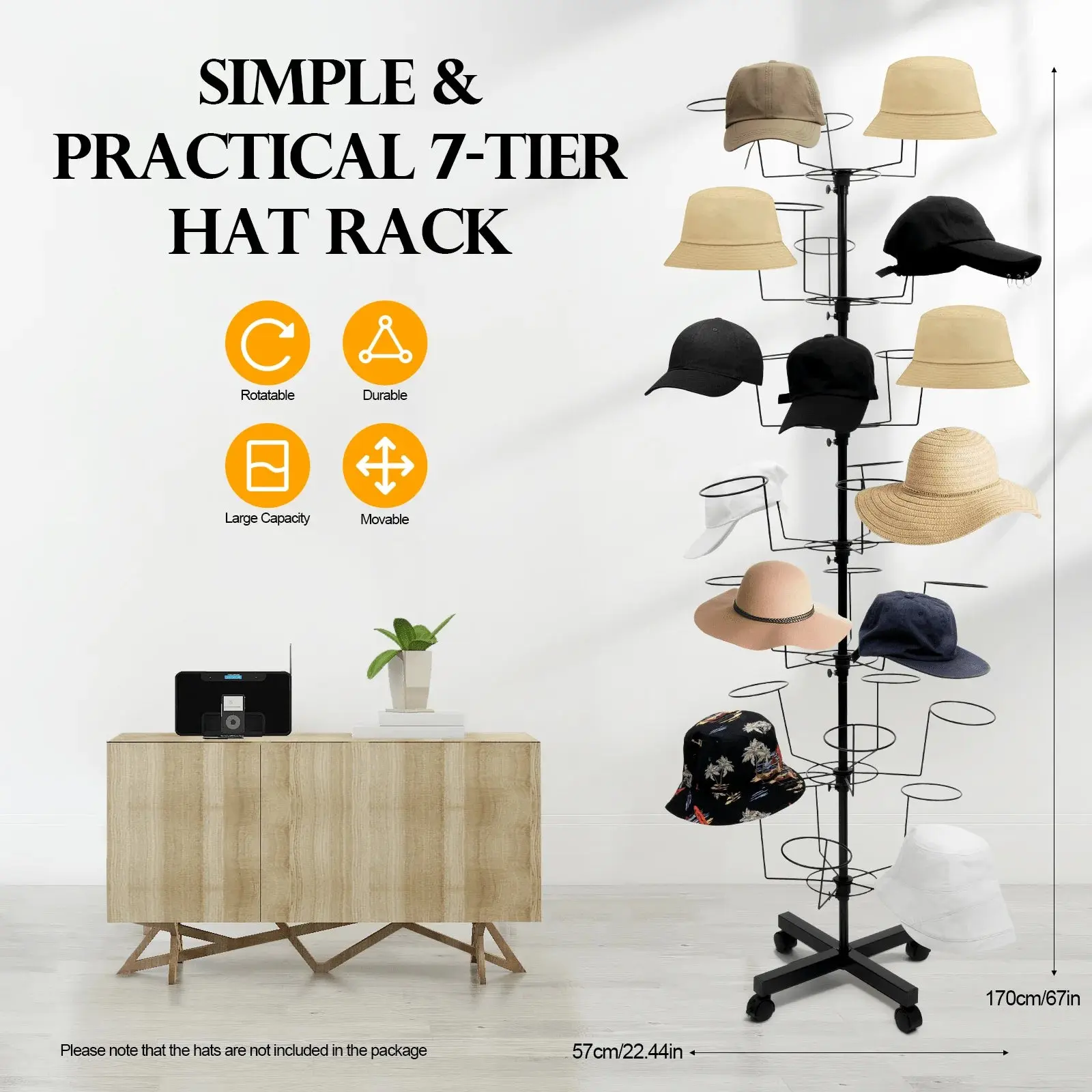 7 Layers 35 Hooks Rotating Stand Hat Rack Hat Display Spin Rack Stand Hanger,Spring,Minimalist,Summer Tops Coat Rack