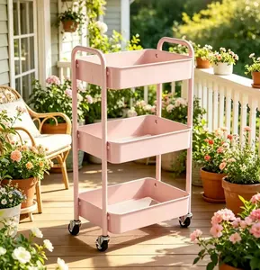 " Pink 3-Tier Rolling Storage Cart  Compact, Space-Saving Design for Home, Office & Kitchen  Sturdy, Stylish Organizer with Smooth Wheels – Multi-Purpose Utility Cart for Easy Movement  Perfect for Every Room!"