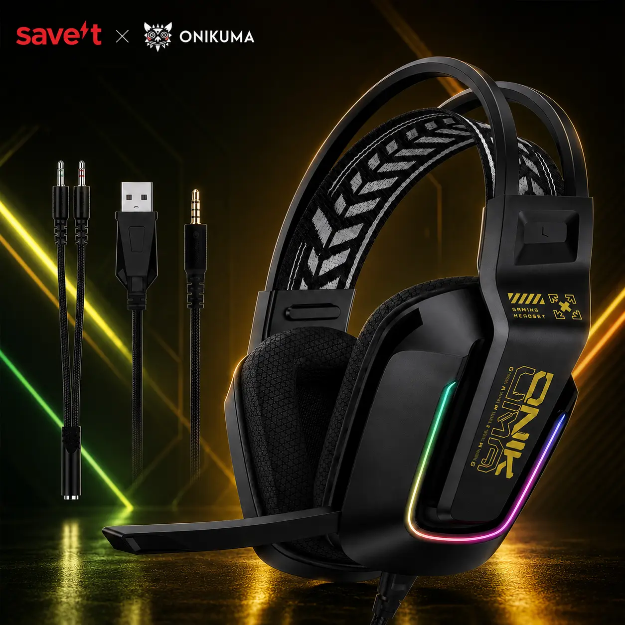 ONIKUMA X13 Wired Dual Headset with LED, Noise Cancelling Mic - Gaming Setup Accessories, Gamer Stuff, Headphones for Gaming, Multi-Platform for PC, PS5, Xbox (BlackWhite)