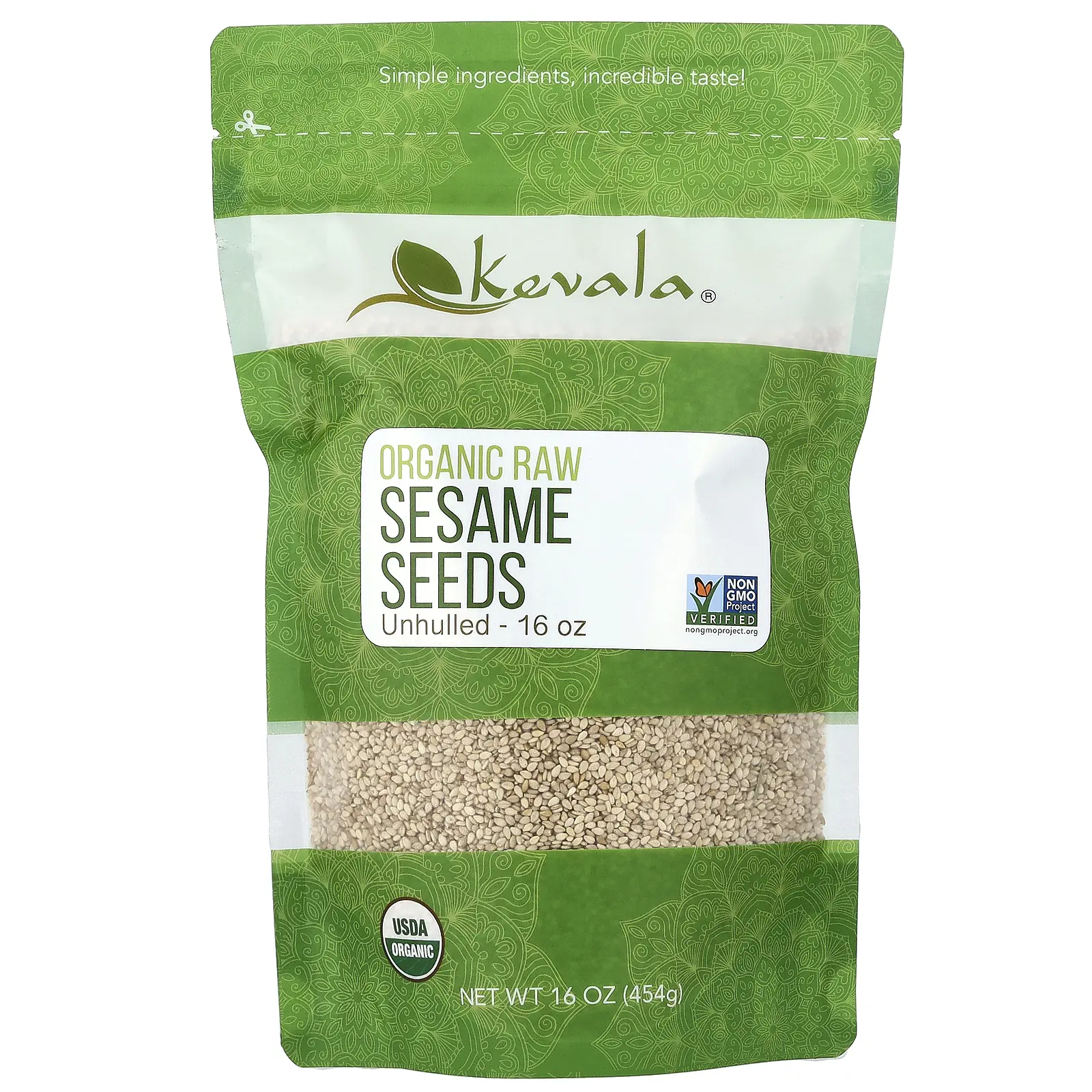 Kevala Organic Raw Sesame Seeds, Unhulled, 16 oz (454 g)