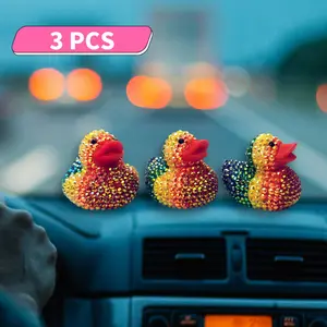 3pcs Sparkling Rhinestone Rainbow Rubber Ducks, Party Favors for Car Decor & Birthday Gifts, Assorted Colors, Ideal Party Supplies, Car Interior Decoration