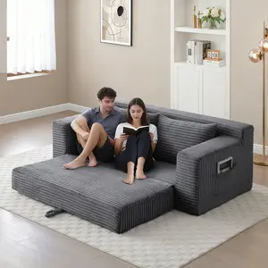 Memory Foam Cloud Loveseat Sofa 2 in 1 Convertible Folding Couch Bed No Assembly Compressed Corduroy Floor Lounge for Apartment Office Bedroom Living Room