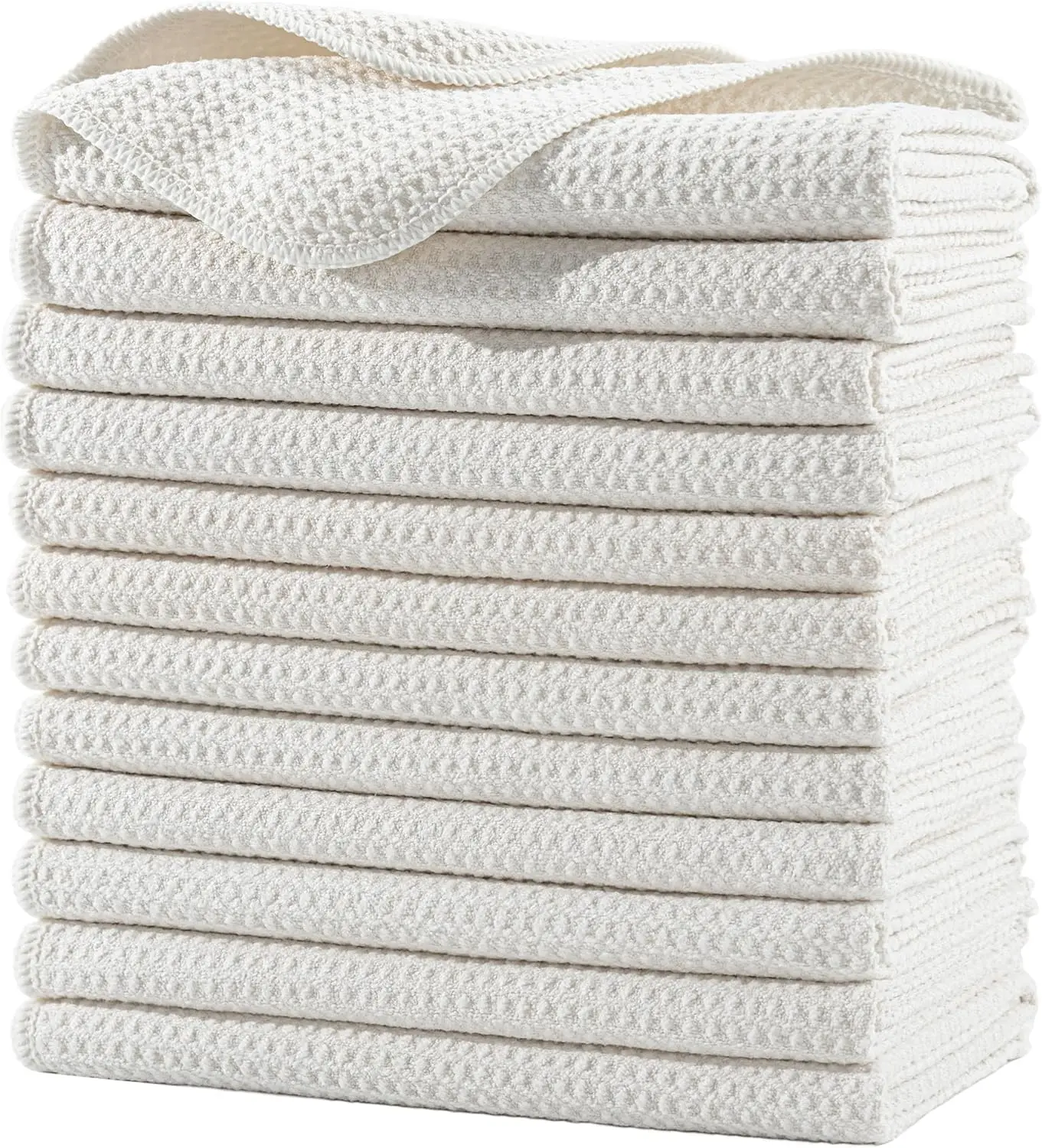 Absorbent Durable Microfiber Kitchen Cleaning Hand Towels, Waffle Weave, 12-Pack (16x28 in), Traditional