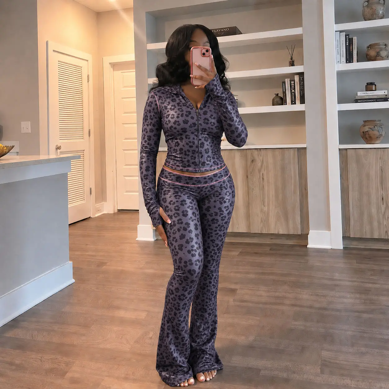 <with logo> Black Panther Hoodie, Trackpant, Tracksuit Y2K Style, Soft Fabric, Wide Elastic Waistband, Water-Based Logo, Pink Stitching, Pull-On Construction