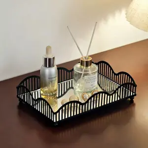 European New Mirror Glass Tea Tray, Luxurious Fruit Platter, Home Coffee Table, Living Room Storage Metal Tray Decor, Serving