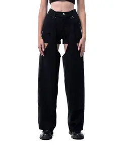 Denim Transformer Shorts & Pants - Black 100% Breathable Cotton Below the Ankle Rock Style All Seasons Women's Bottoms