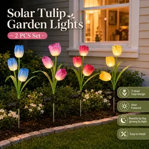EVEDIOR 2 packs of outdoor waterproof solar tulip flower lights, gifts for mothers, garden solar light decorations, solar garden decorative items, and solar courtyard decorative items.