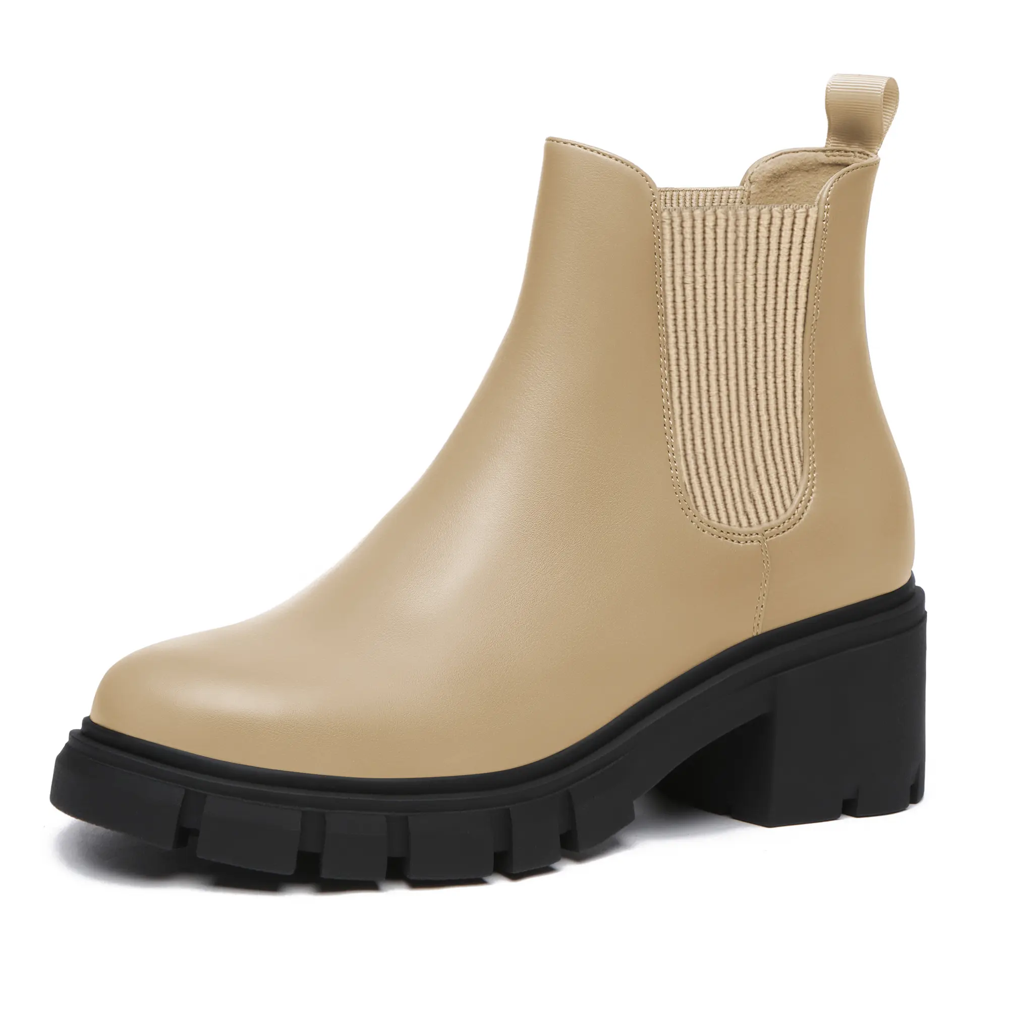 Women's Waterproof Suede Leather Chelsea Boots - Slip-On, Round Toe Ankle Booties with Chunky Lug Sole for Work & Party