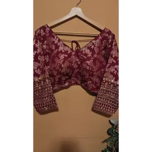 Maroon Dola Silk Blouse - Comfortable Cotton Blend, Adjustable Fit, Traditional Style, Ideal for Womenswear