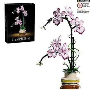 Orchid Building Block Set with Vase, 696 Pieces, Plant Series, Realistic Design Potted Orchid Kit, Home Decor, Adult Desk Ornament, Gift for Women