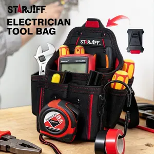 Starjiff Universal Electrician Tool Bag, Fast Hang Waist Pouch, Dual Layer 1680D with Adhesive Tape, Hardware Storage Organizer, Portable Tool Bag, Tool Pouches