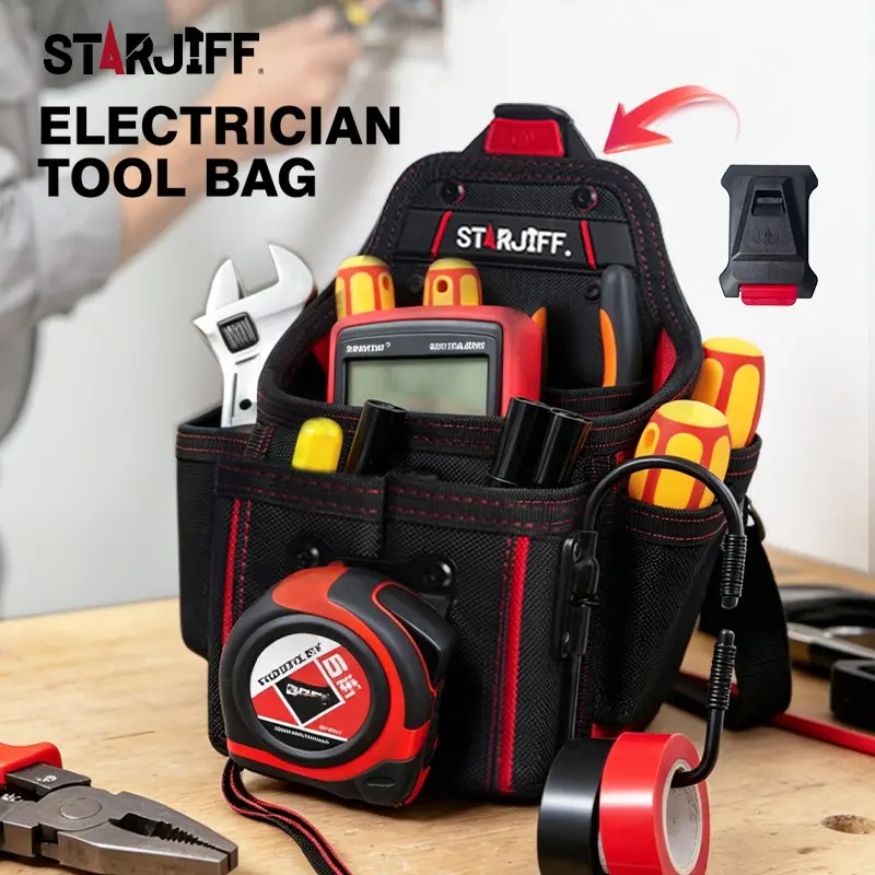 Starjiff Universal Electrician Tool Bag, Fast Hang Waist Pouch, Dual Layer 1680D with Adhesive Tape, Hardware Storage Organizer, Portable Tool Bag, Tool Pouches, Toolbag