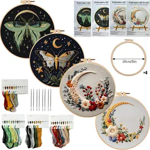 Starry Moon Embroidery Kit DIY Floral Butterfly & Moon Design| Complete Materials for Relaxation and Creativity Kit for Adults and Kids Starter