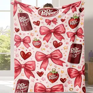 Countdown Sale! cozy flannel blanket Dr Pepper Themed Flannel Blanket Soft Warm Throw Blanket with Classic  Logo starlet Red Bows and Hearts Pattern for Bedroom Living Room Sofa Couch All Seasons Cozy Blanket for Dr Pepper Fans and Collectors
