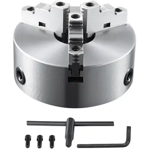 Father's Day Gift VEVOR 3-Jaw Lathe Chuck, 10'', Self-Centering Lathe Chuck, 0.24-9.84 in/6-250 mm Clamping Range with T-key Fixing Screws Hexagon Wrench, for Lathe 3D Printer Machining Center Milling Drilling Machine