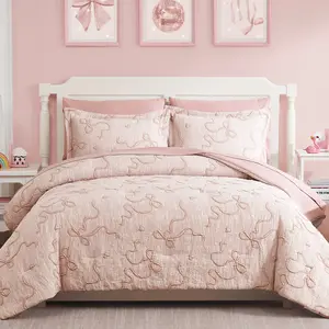 Melex Home Pink Twin Comforter Set for Girls- 5/7 Pieces Bowknot Jacquard Bed in A Bag Twin Bedding Sets with Sheets, Pillowcases & Shams, All Season Comforter Set